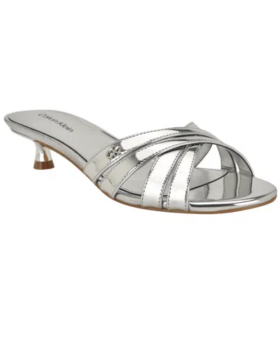 CALVIN KLEIN WOMEN'S GABBIE CRISSCROSS KITTEN HEEL SANDALS