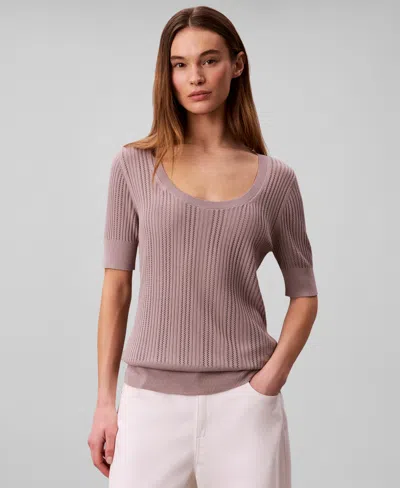 Calvin Klein Women's Gauge Short-sleeve Sweater In Brown