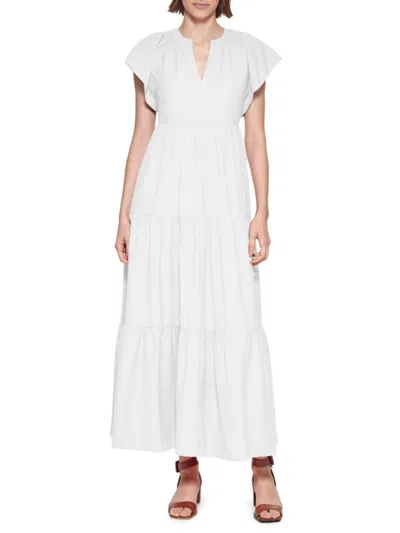 Calvin Klein Women's Gauze Tiered A Line Dress In White