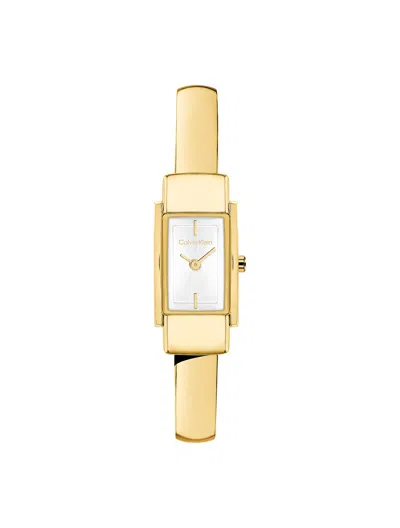 Calvin Klein Women's Geometric Case Rounded Bangle Watch In White