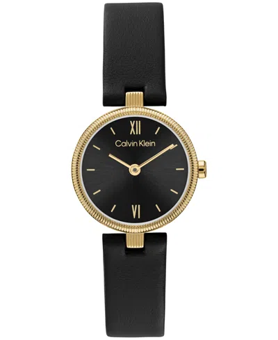 Calvin Klein Women's Gleam Black Leather Strap Watch 24mm