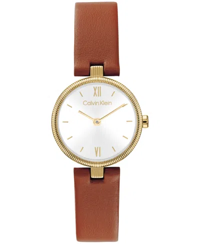 Calvin Klein Women's Gleam Tan Leather Strap Watch 24mm In Multi