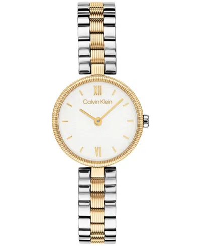 Calvin Klein Women's Gleam Two-tone Stainless Steel Bracelet Watch 24mm In White