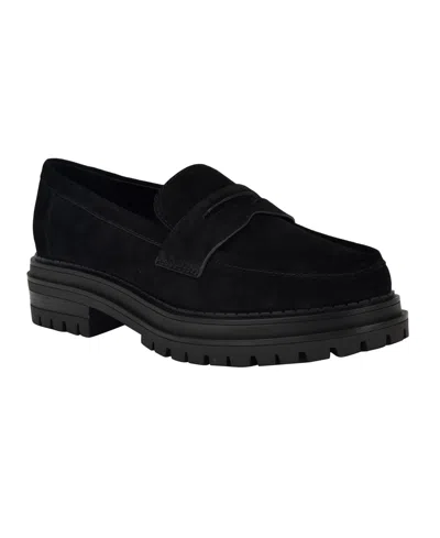 Calvin Klein Women's Grant Lug Sole Penny Loafers In Black Sueded