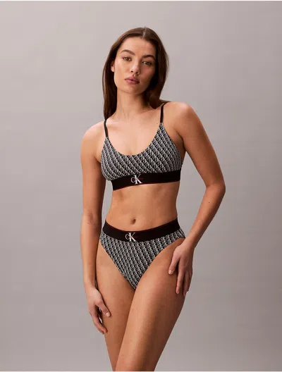 Calvin Klein Women's Graphic Monogram Microfiber Stretch High Waist Bikini In Black