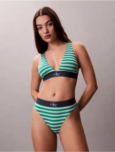 Calvin Klein Women's Graphic Monogram Microfiber Stretch High Waist Bikini In Green