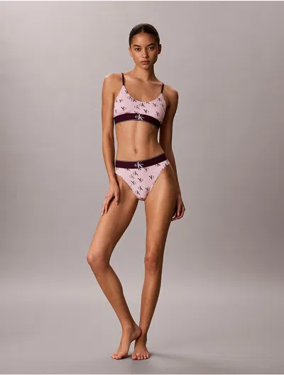 Calvin Klein Women's Graphic Monogram Microfiber Stretch High Waist Bikini In Pink