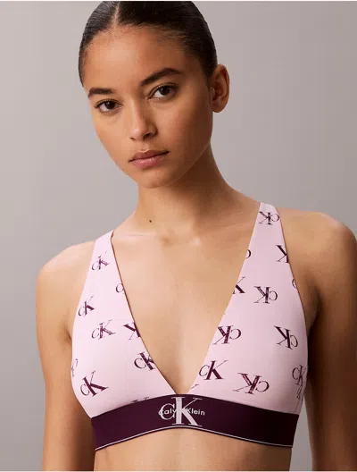 Calvin Klein Graphic Logo Print Lightly Lined Triangle Bra In Purple