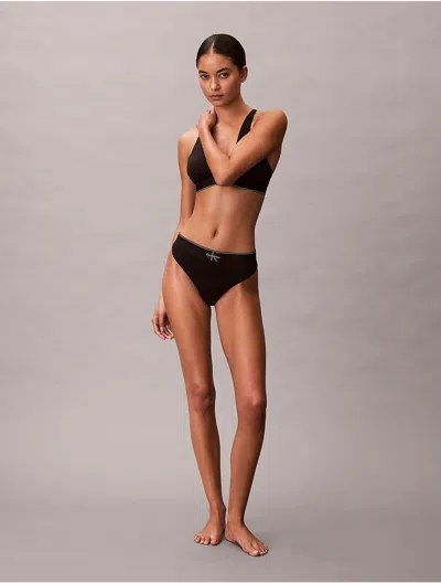 Calvin Klein Women's Graphic Monogram Microfiber Stretch Thong In Black