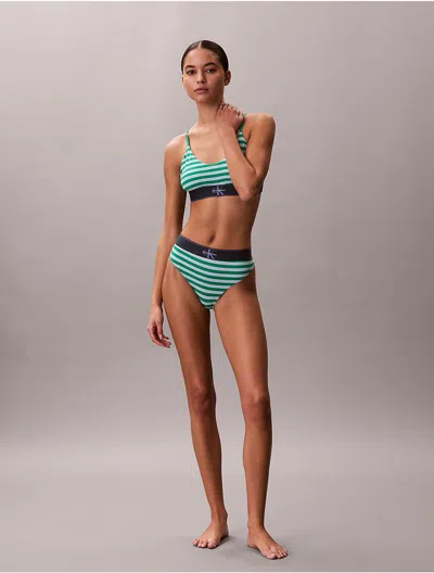 Calvin Klein Women's Graphic Monogram Microfiber Stretch Thong In Green