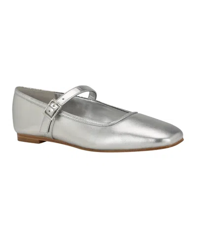Calvin Klein Women's Greto Square Toe Adjustable Strap Dress Flats In Silver