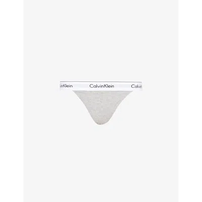 Calvin Klein Womens Grey Heather Branded-waistband Mid-rise Cotton-blend Thong