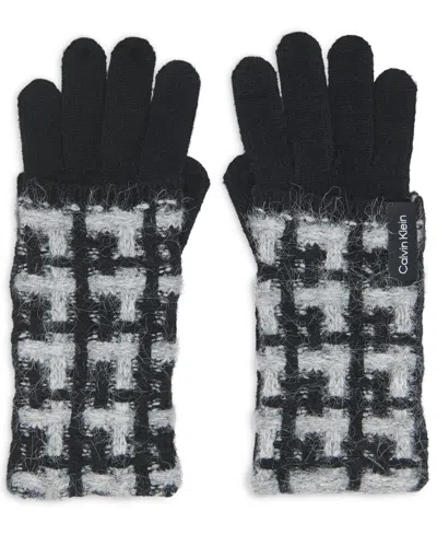 Calvin Klein Women's Grid Knit Gloves In Black