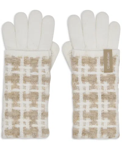 Calvin Klein Women's Grid Knit Gloves In Cream