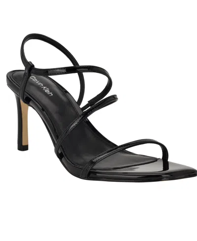 Calvin Klein Women's Hadlee Strappy Square Toe Dress Sandals In Black Patent