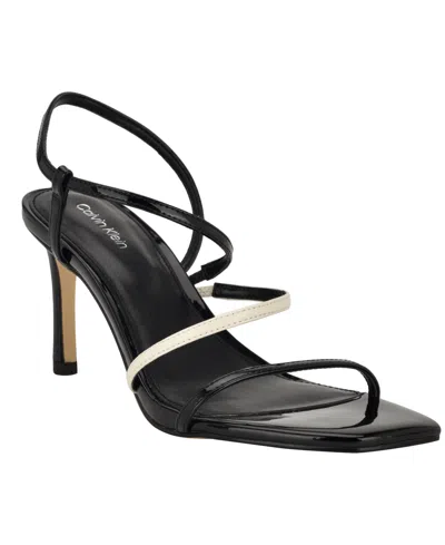 Calvin Klein Women's Hadlee Strappy Square Toe Dress Sandals In Black,white