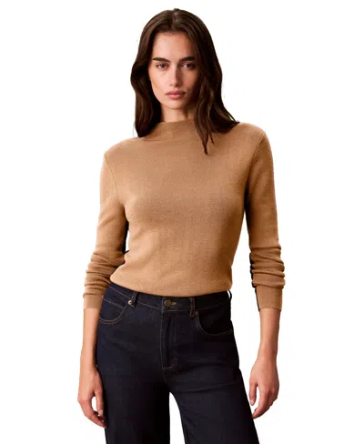 Calvin Klein Women's Half And Half Mock Neck Sweater In Brown