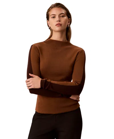 Calvin Klein Women's Half And Half Mock Neck Sweater In Brown