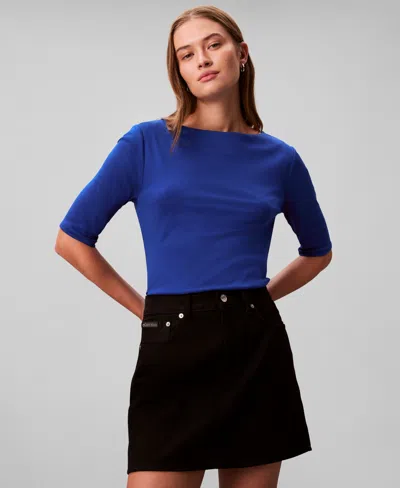 Calvin Klein Women's Half Sleeve Boat Neck T-shirt In Blue