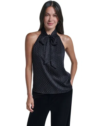 Calvin Klein Women's Halter Tie Neck Polka-dot Blouse In Black