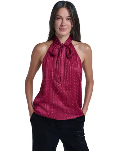 Calvin Klein Women's Halter Tie Neck Polka-dot Blouse In Black