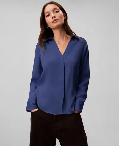 Calvin Klein Women's Hammered Fitted Collared Shirt In Blue