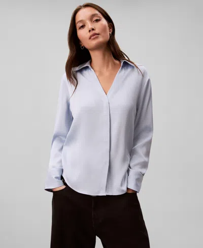 Calvin Klein Women's Hammered Fitted Collared Shirt In Blue