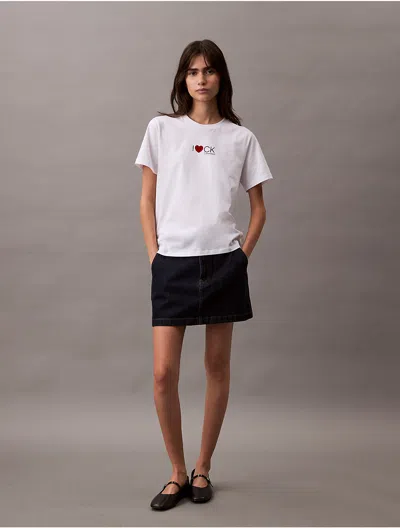 Calvin Klein Women's Heart Logo Classic T-shirt In Brilliant White