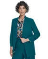 Calvin Klein Women's Heavy Open-front Ruched-sleeve Blazer In Green