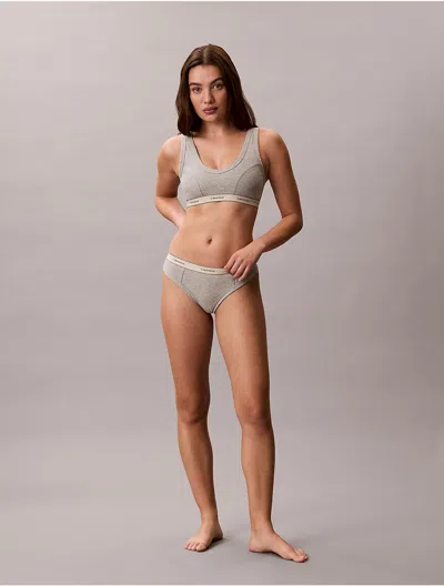 Calvin Klein Women's Heritage Cotton Stretch Thong In Gray