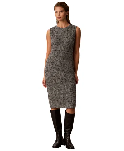 Calvin Klein Women's Herringbone Crewneck Midi Dress In Gray