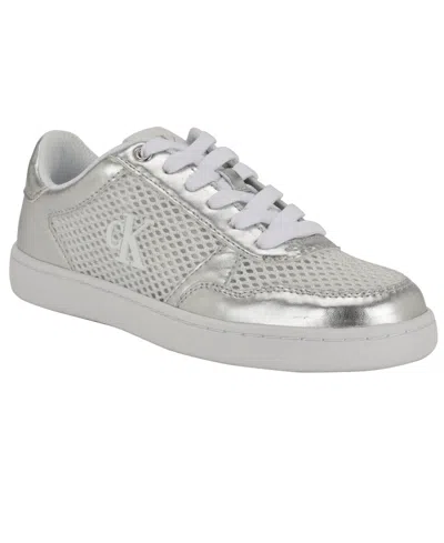 Calvin Klein Women's Heyra Logo Low Profile Sneakers In Silver Metallic