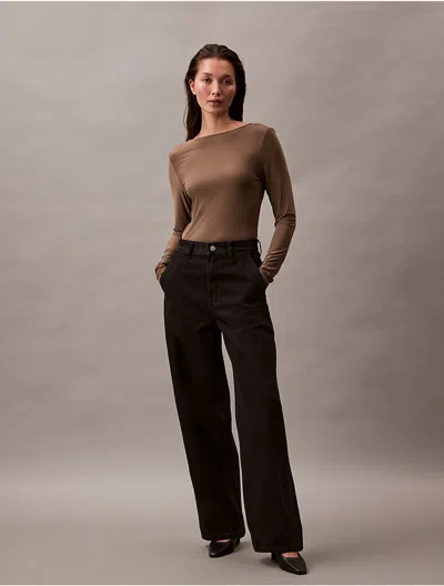 Calvin Klein Women's High Rise Barrel Jeans In Soft Black