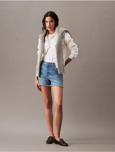 Calvin Klein Women's High Rise Midi Denim Shorts In Blue