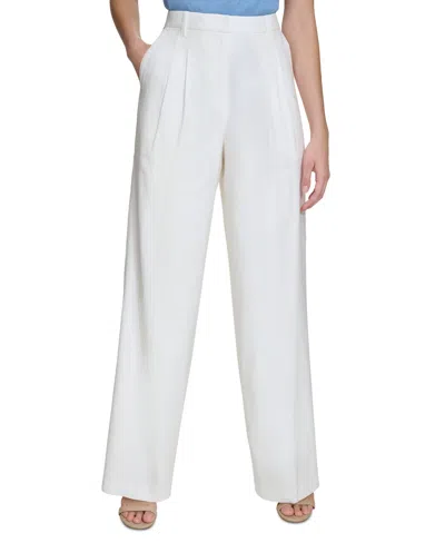 Calvin Klein Women's High-rise Pleated Wide-leg Pants In Soft White