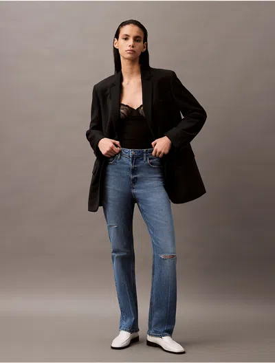 Calvin Klein Women's High Rise Straight Jeans In Greenport Destruction