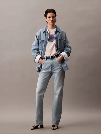 Calvin Klein Women's High Rise Straight Jeans In Marbled Beacon