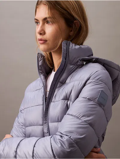 Calvin Klein Women's High Shine Lightweight Puffer Jacket In Gray