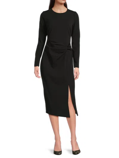 Calvin Klein Women's High-slit Twist-front Midi-dress In Black