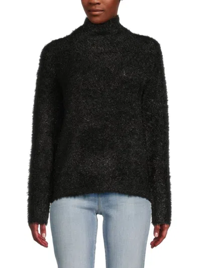 Calvin Klein Women's Highneck Metallic Sweater In Black