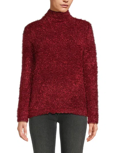 Calvin Klein Women's Highneck Metallic Sweater In Cranberry