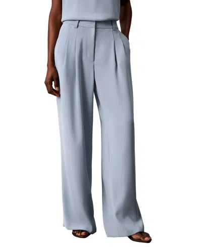 Calvin Klein Women's High-rise Double-pleat Wide-leg Pants In Blue Diamond