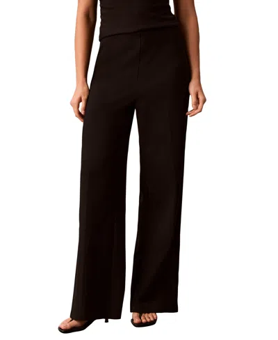 Calvin Klein Women's High-waisted Pull-on Wide-leg Pants In Black