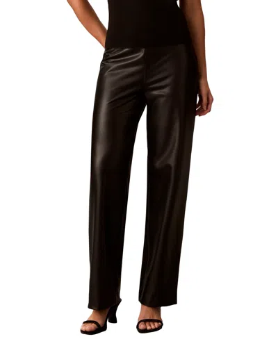 Calvin Klein Women's Hollywood Waist Wide-leg High-waist Pull-on Faux Leather Pants In Black