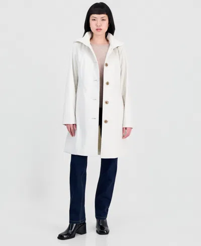 Calvin Klein Women's Hooded Button-front Knit Collar Coat In White