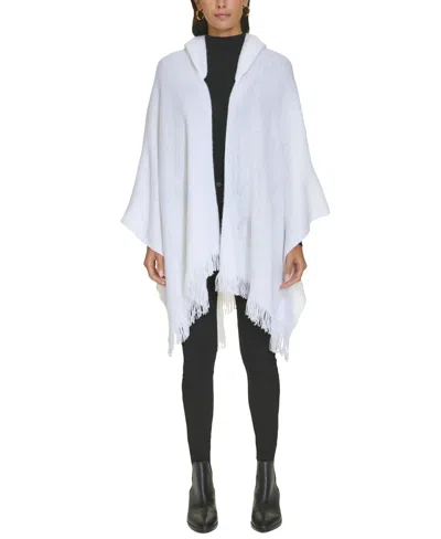 Calvin Klein Women's Hooded Fringe-trim Shawl In Cream