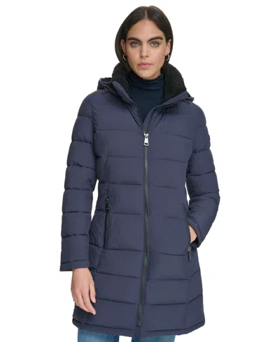 Calvin Klein Women's Hooded Puffer Coat In Blue