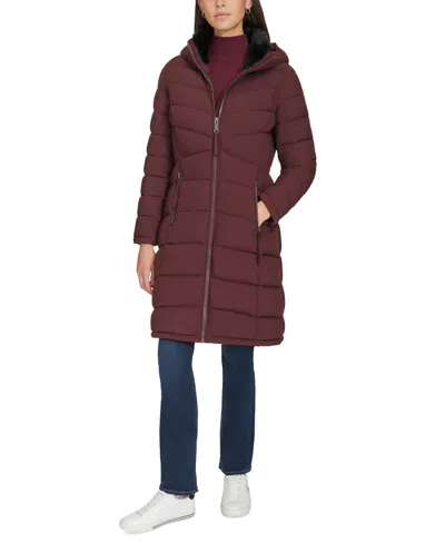 Calvin Klein Women's Hooded Puffer Coat In Bordeaux