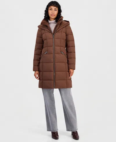 Calvin Klein Women's Hooded Puffer Coat, Created For Macy's In Brown