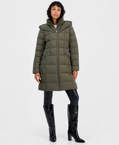 Calvin Klein Women's Hooded Puffer Coat, Created For Macy's In Green